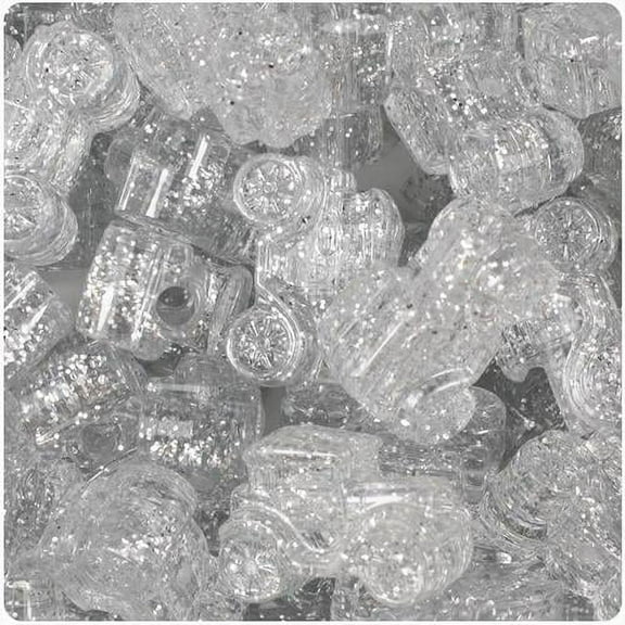 BeadTin Silver Sparkle 25mm Car Pony Beads (24pcs)