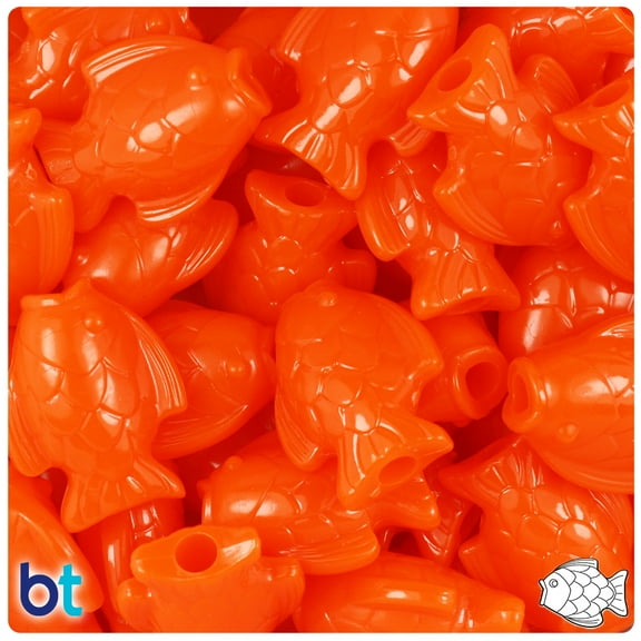 BeadTin Tangelo Neon Bright 24mm Fish Pony Beads (24pcs)