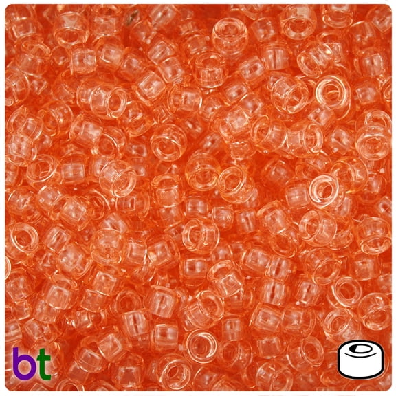 BeadTin Tangerine Transparent 6.5mm Mini Barrel Pony Beads (1000pcs)