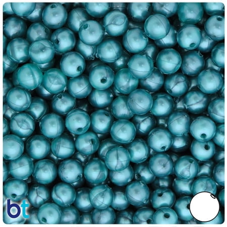 BeadTin Teal Pearl 8mm Round Plastic Beads (300pcs)