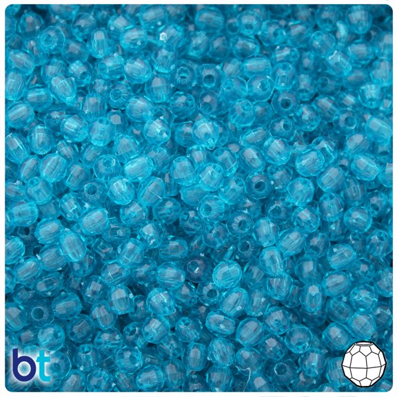 BeadTin Teal Transparent 4mm Faceted Round Plastic Beads (1350pcs)