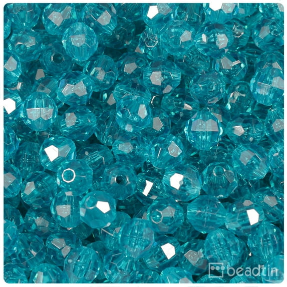 BeadTin Teal Transparent 8mm Faceted Round Craft Beads (450pcs)