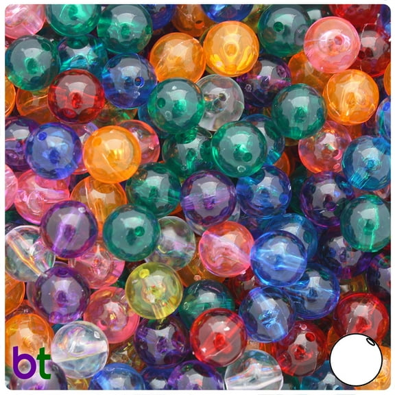 BeadTin Transparent Multi 10mm Round Plastic Beads (150pcs)