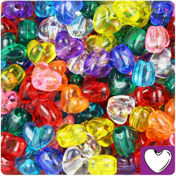 BeadTin Transparent Multi 12mm Heart Pony Beads (250pcs)