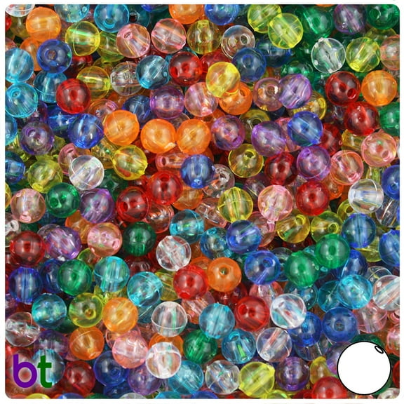 BeadTin Transparent Multi 6mm Round Plastic Beads (500pcs)