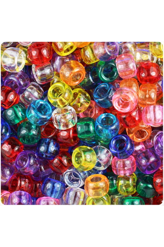 Transparent Multi 9mm Barrel Pony Beads (500pc)