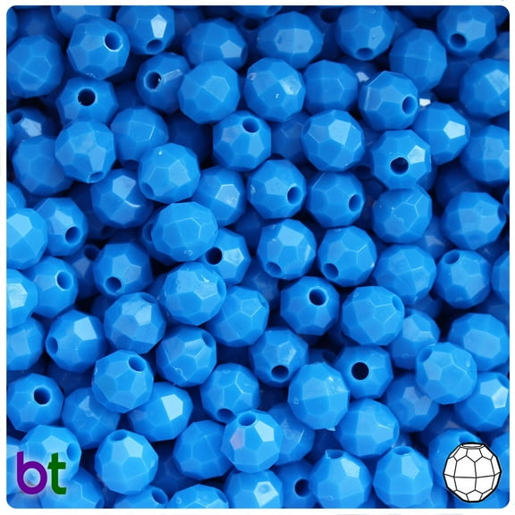 BeadTin True Blue Neon Bright 8mm Faceted Round Plastic Beads (450pcs)