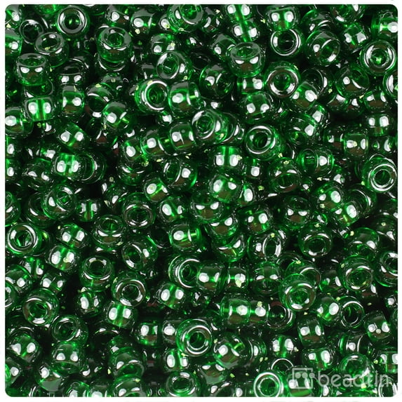 BeadTin True Emerald Transparent 6.5mm Mini Barrel Pony Beads (1000pcs)