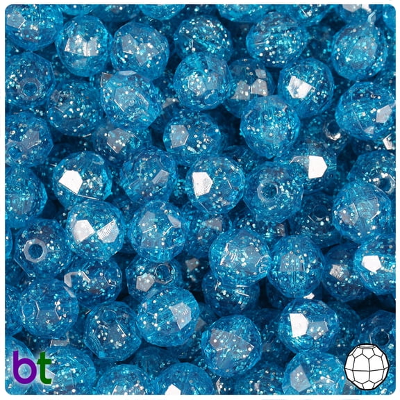 BeadTin Turquoise Sparkle 10mm Faceted Round Plastic Beads (225pcs)