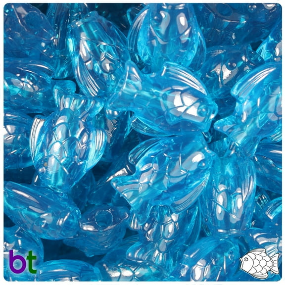 BeadTin Turquoise Transparent 24mm Fish Pony Beads (24pcs)