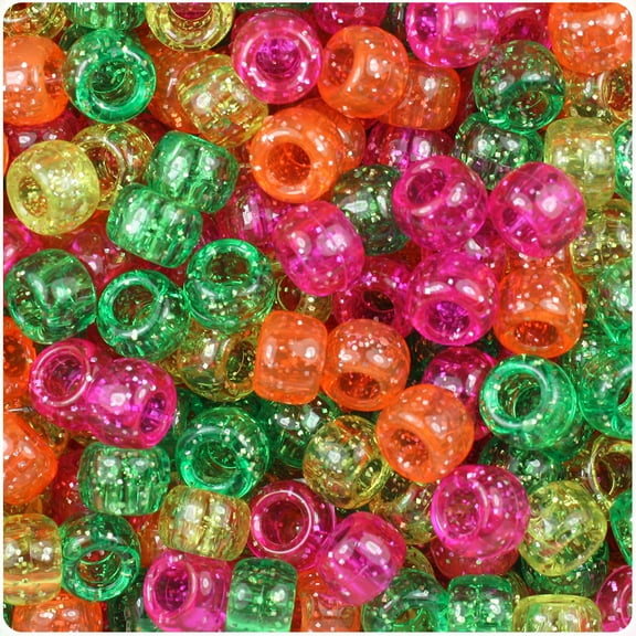 BeadTin Warm Mix Sparkle 9mm Barrel Pony Beads (500pc)