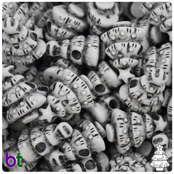 BeadTin White Antique 25mm Christmas Tree Pony Beads (24pcs)