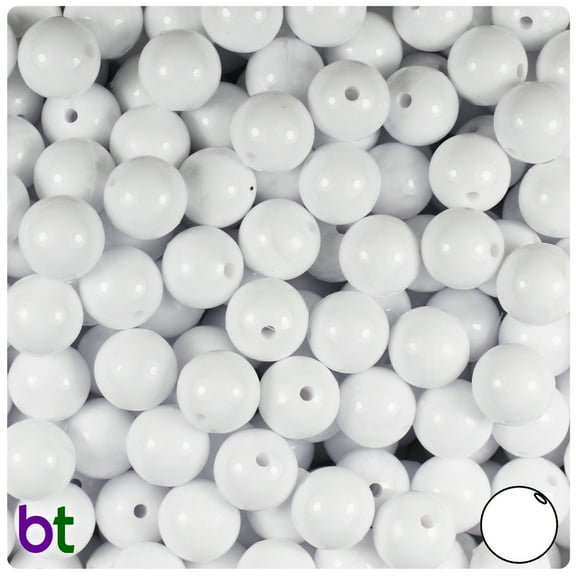 BeadTin White Opaque 10mm Round Plastic Beads (150pcs)