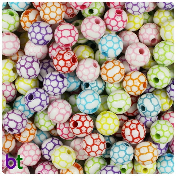 BeadTin White Opaque 10mm Soccer Ball Beads - Colors (80pcs)