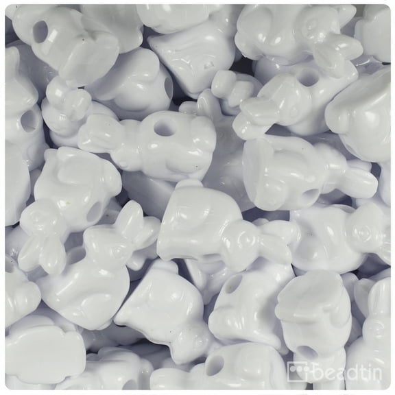 BeadTin White Opaque 24mm Bunny Rabbit Pony Beads (24pcs)