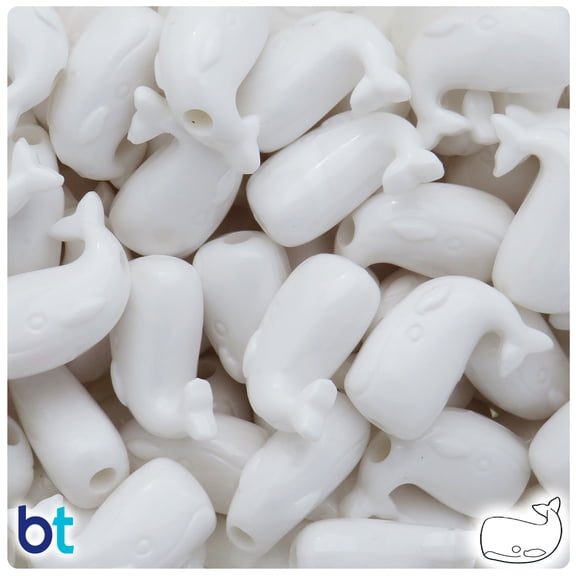 BeadTin White Opaque 24mm Whale Pony Beads (24pcs)