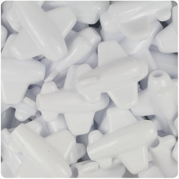 BeadTin White Opaque 25mm Airplane Pony Beads (24pcs)