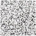 thumbnail image 1 of BeadTin White Opaque 6mm Cube Plastic Alpha Beads - Black Letter L (80pcs), 1 of 1