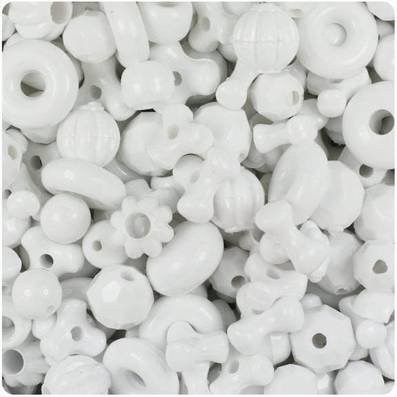 BeadTin White Opaque Plastic Craft Bead Mix (4oz)