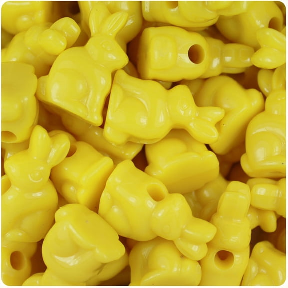 BeadTin Yellow Opaque 24mm Bunny Rabbit Pony Beads (24pcs)