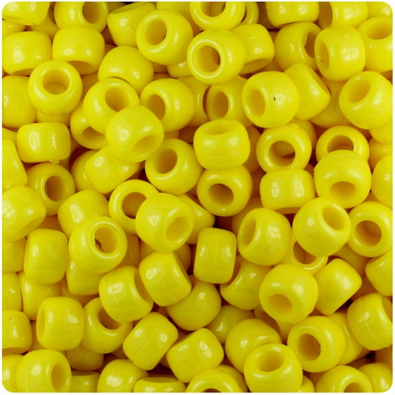 BeadTin Yellow Opaque 9mm Barrel Pony Beads (500pc)
