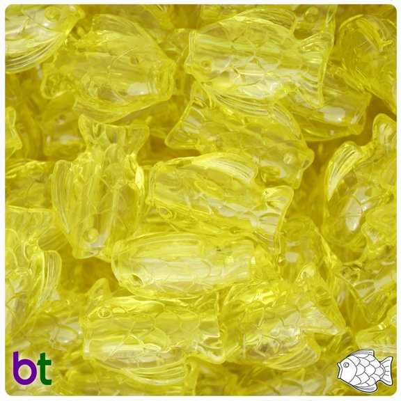 BeadTin Yellow Transparent 24mm Fish Pony Beads (24pcs)