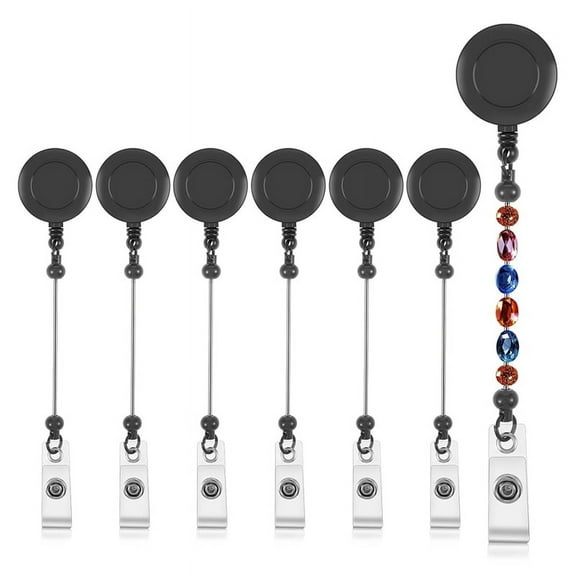 Beadable Badge Reels, 6Pcs Blank ID Badge Reels with Clip Black Name Badge Holder DIY for Teacher Nurse Office Supplies