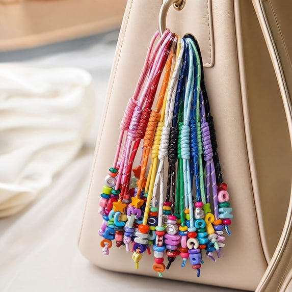 Beadable Keychain Cords, 18 Piece Colorful Loop Straps for DIY Bag Charms Jewelry Making Bracelets Crafts People and Adults