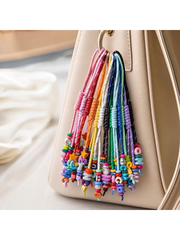 Beadable Keychain Cords Pre-Looped Braided Nylon Strings for DIY Bag Charms Phone Lanyards and Jewelry Making, 18-Pack