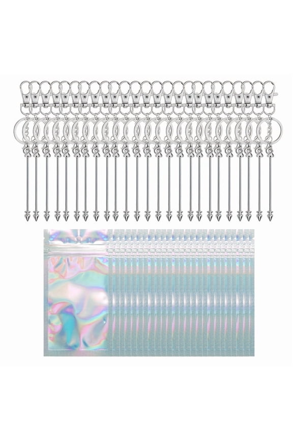 Beadable Keychains Making Kit , Beadable Keychains Bar Blank Silver Beaded Key Chain Making Kit for DIY Keychain Making
