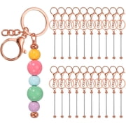 Beadable Keychains, Metal DIY Beaded Keychain Making Kit with Key Rings Blank Chain Bars Lobster Hook