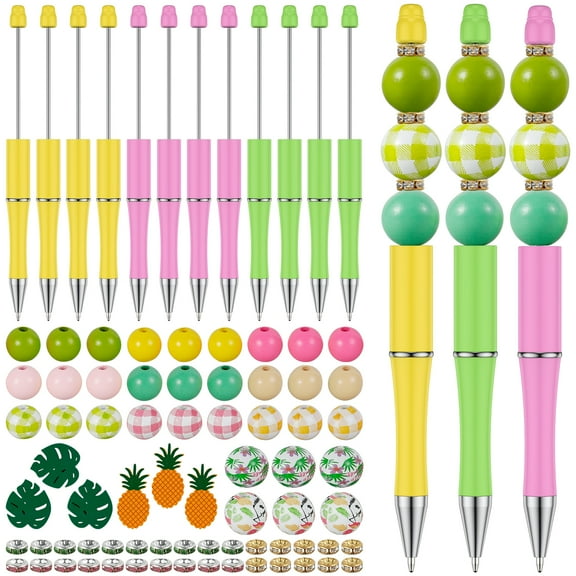 Beadable Pen with Assorted Colors Beads for Pens Multicolor Ballpoint Pen Colorful Spacer Bead(12 Pieces)