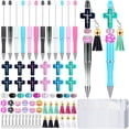 thumbnail image 1 of Beadable Pens 12 Sets Jesus Theme Ballpoint Pens DIY Making Kit with Jesus Cross Silicone Focal Beads Alloy Pendants Assorted Spacer and Tassels (Jesus Theme), 1 of 5