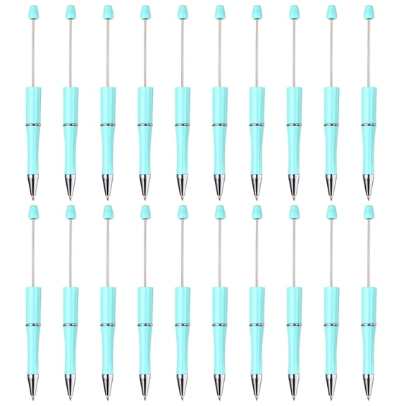 Beadable Pens 20 Pack Black Ink Plastic Bead Pen Creative DIY Ballpoint Pens for Teacher Office DIY Crafts Party Decorations Handmade Supplies, Candy Light Blue
