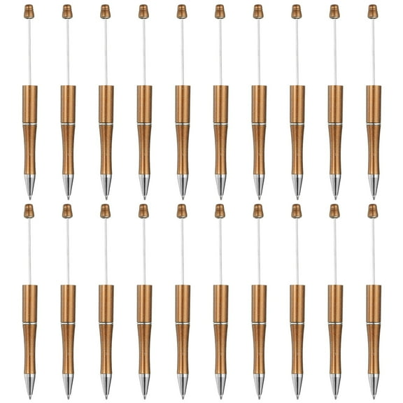 Beadable Pens 20 Pack Black Ink Plastic Bead Pen Creative DIY Ballpoint Pens for Teacher Office DIY Crafts Party Decorations Handmade Supplies, Golden