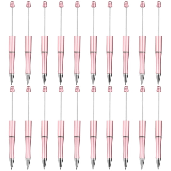 Uxcell Beadable Pens 20 pack Black Ink Plastic Bead Pen Creative DIY Ballpoint Pens for Teacher Office DIY Crafts Party Decorations Handmade Supplies, Pink
