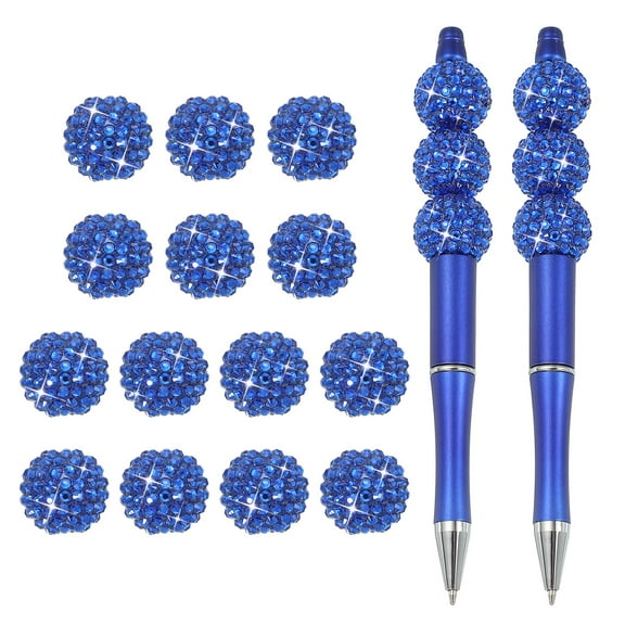 Beadable Pens, 2Pcs Black Ink Plastic Bead Pen Creative DIY Ballpoint Pens for Teacher Office DIY Crafts Party Decorations Handmade Supplies, Blue