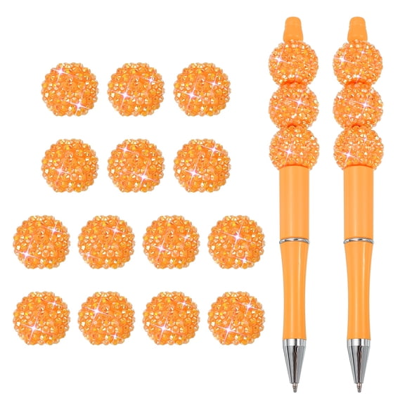 Beadable Pens, 2Pcs Black Ink Plastic Bead Pen Creative DIY Ballpoint Pens for Teacher Office DIY Crafts Party Decorations Handmade Supplies, Orange