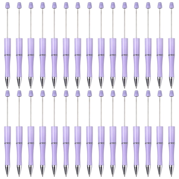 Beadable Pens 30 Pack Black Ink Plastic Bead Pen Creative DIY Ballpoint Pens for Teacher Office DIY Crafts Party Decorations Handmade Supplies, Candy Light Purple