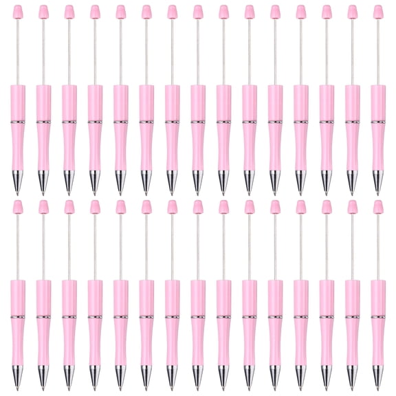 Beadable Pens 30 Pack Black Ink Plastic Bead Pen Creative DIY Ballpoint Pens for Teacher Office DIY Crafts Party Decorations Handmade Supplies, Candy Light Pink