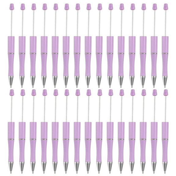 Beadable Pens 30 Pack Black Ink Plastic Bead Pen Creative DIY Ballpoint Pens for Teacher Office DIY Crafts Party Decorations Handmade Supplies, Purple