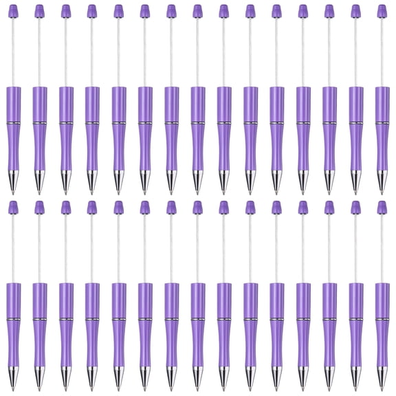 Uxcell Beadable Pens 30 pack Black Ink Plastic Bead Pen Creative DIY Ballpoint Pens for Teacher Office DIY Crafts Party Decorations Handmade Supplies, Violet