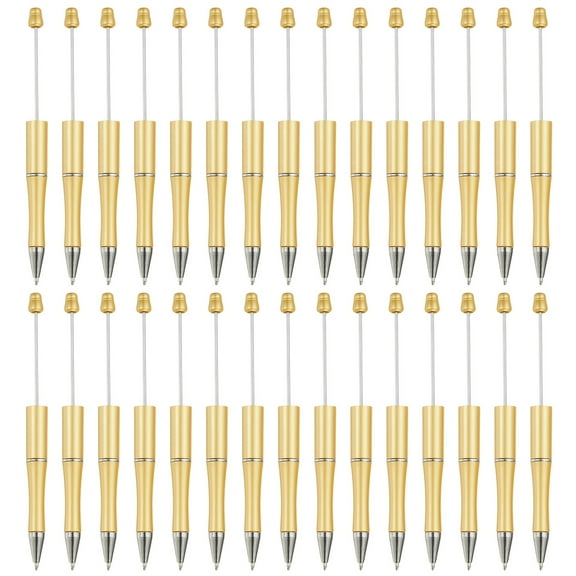 Beadable Pens 30 Pack Black Ink Plastic Bead Pen Creative DIY Ballpoint Pens for Teacher Office DIY Crafts Party Decorations Handmade Supplies, Yellow