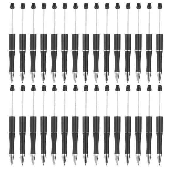 Beadable Pens 30 Pack Black Ink Plastic Bead Pen Creative DIY Ballpoint Pens for Teacher Office DIY Crafts Party Decorations Handmade Supplies, Black