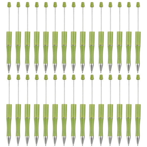 Beadable Pens 30 Pack Black Ink Plastic Bead Pen Creative DIY Ballpoint Pens for Teacher Office DIY Crafts Party Decorations Handmade Supplies, Green