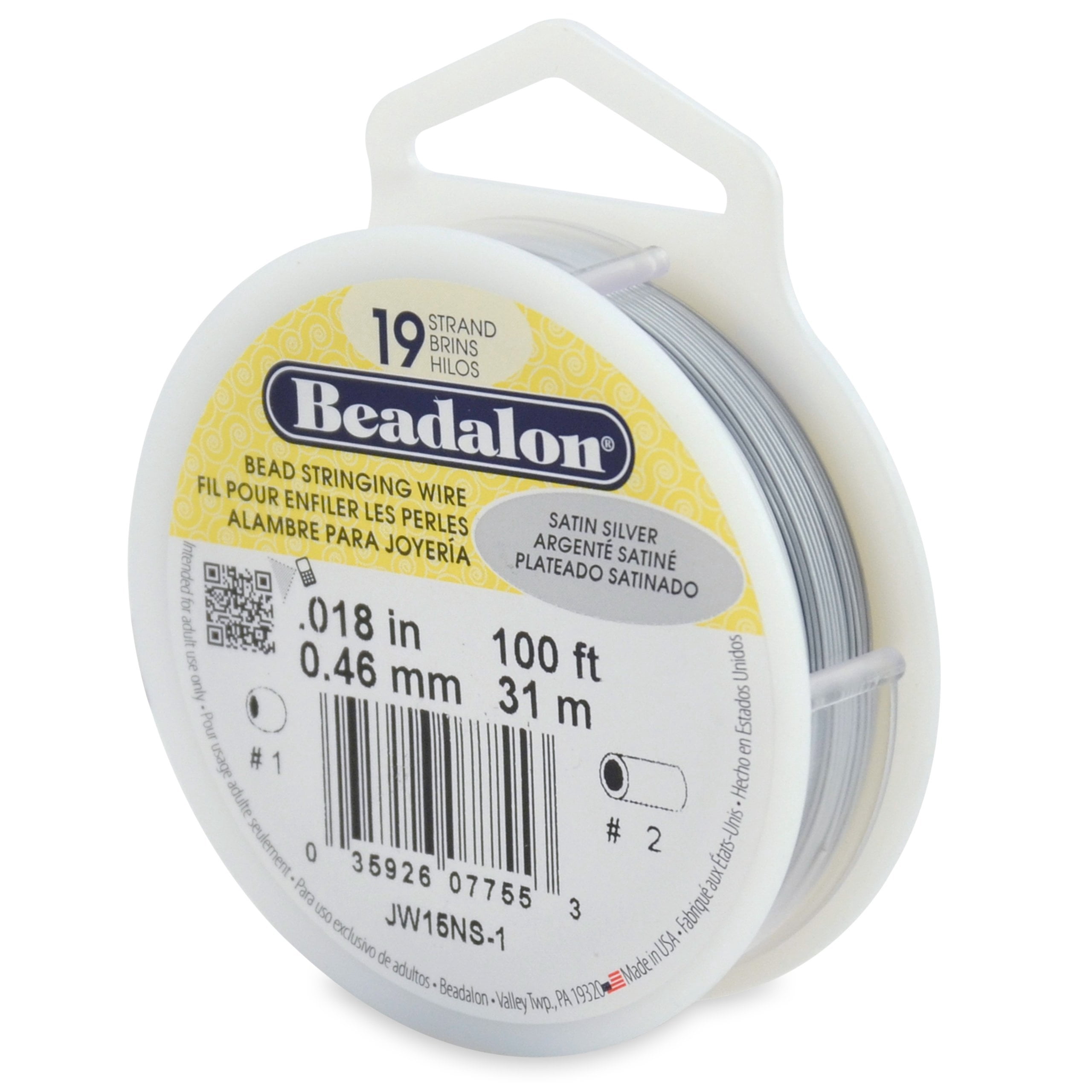Beadalon 19-Strand Bead Stringing Wire, 0.018-Inch, Satin Silver, 100 ...