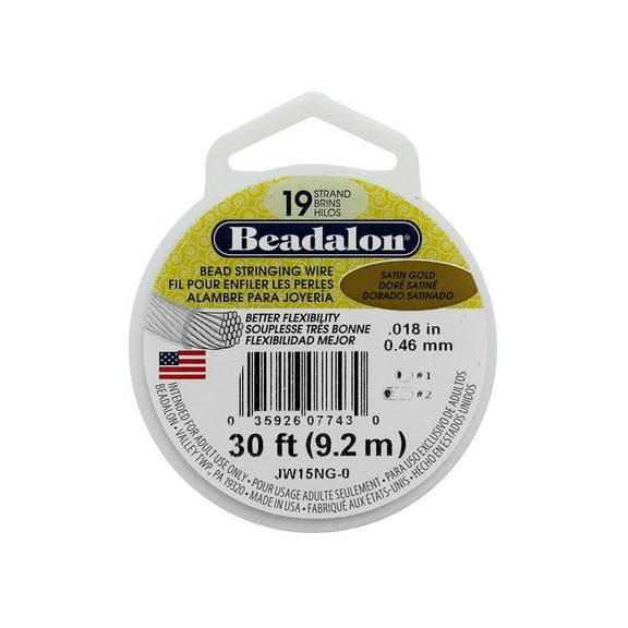 Beadalon 19 strand Wire, Satin Gold, .018 inch, 30 feet