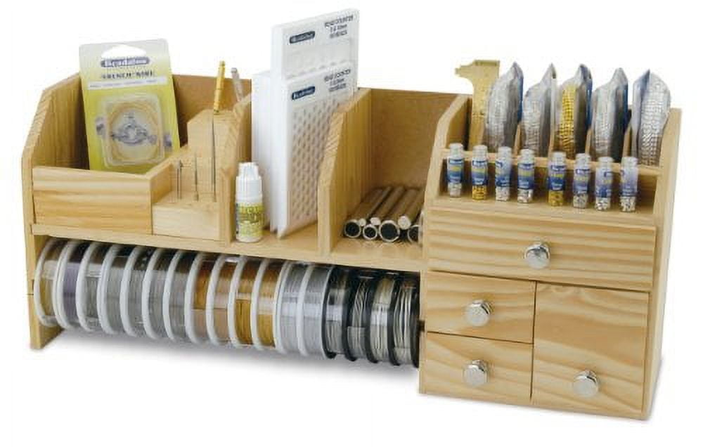 Natural Pine Table Top Work Bench with Drawers and Slots
