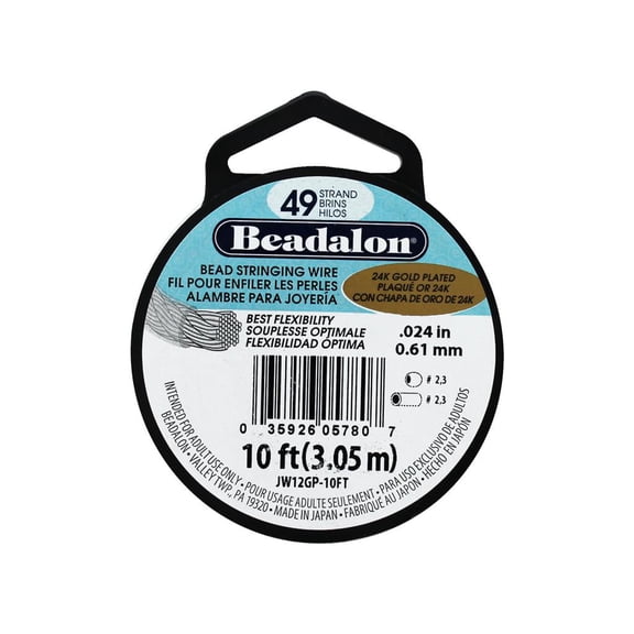 Beadalon Bead Wire 49Strand .024" 24K Gold Plt 10'