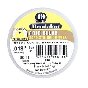 Beadalon 19-Strand Bead Stringing Wire, 0.018-Inch, Gold Color, 30-Feet